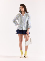 Blue & Yellow Striped Poplin Oversized Shirt